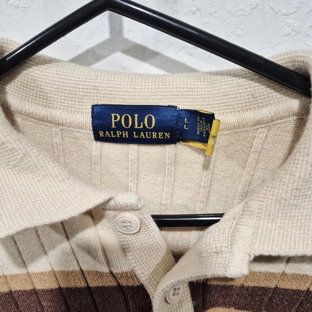 Polo Ralph Lauren Men's Ribbed Striped Rugby Polo Sweater Size Large - Picture 5 of 6